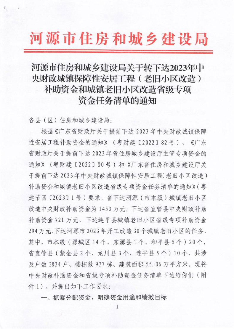 河源市住房和城乡建设局关于转下达2023年中央财政城镇保障性安居工程（老旧小区改造）补助资金和城镇老旧小区改造省级专项资金任务清单的通知_1.png